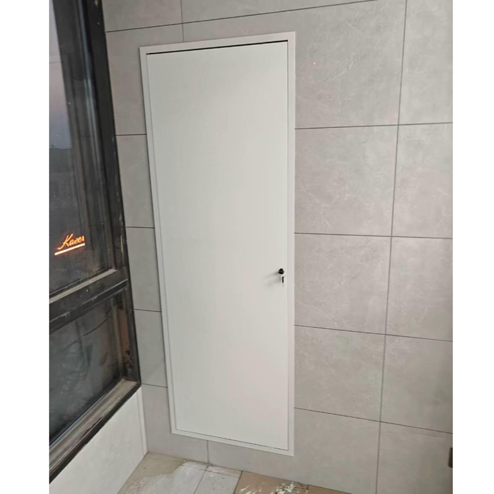 Drzwi serwisowe aluminiowe z zamkiem, 20 x 44 cale, panel wpuszczany w ścianę i sufit, do montażu płyt gipsowo-kartonowych, zamykany właz techniczny do instalacji wodno-kanalizacyj