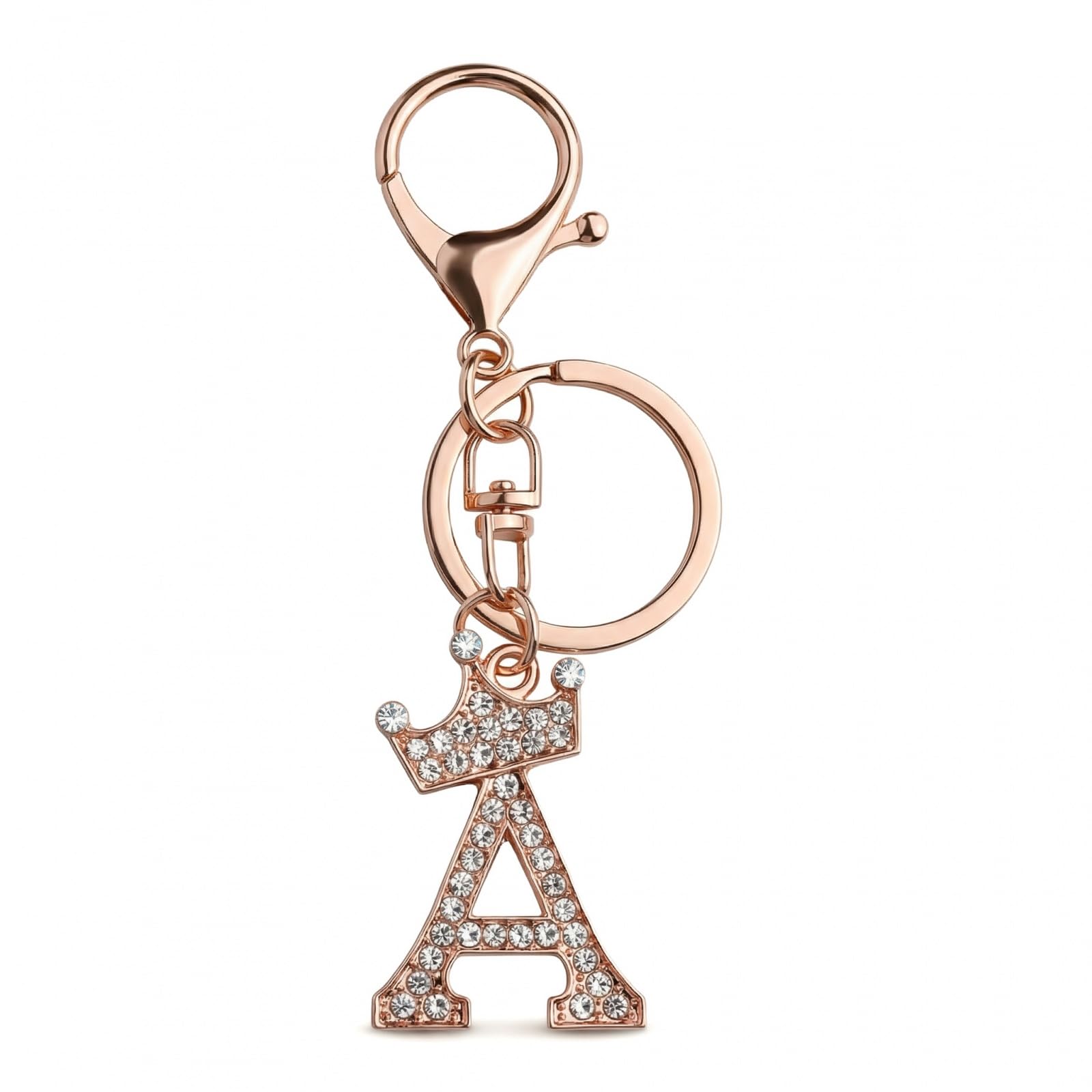 Fooyee Women's Gold Letter Keychains, Sparkling Letter Crown Keychain, Alphabet Initial Key Chain, Decorative Alphabet Pendants With Crystal Rhinestone Plated Alloy Car Key Accessories
