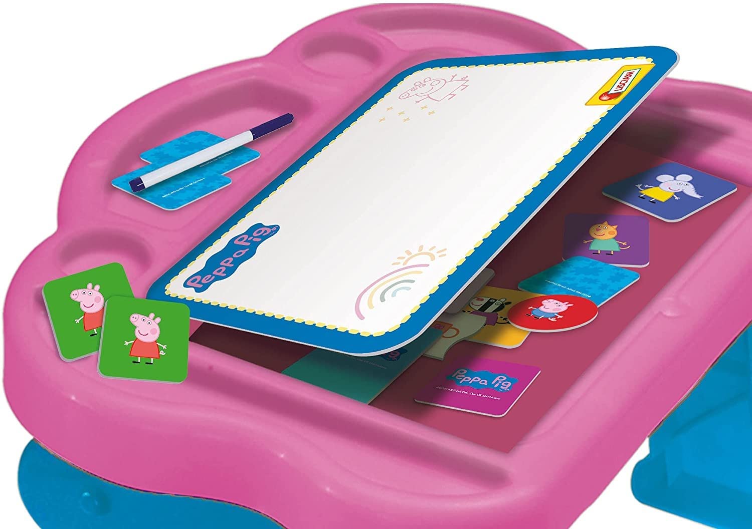 Lisciani - Peppa Pig - Bureau Avec Jeux Educatifs - Chiffres, Formes, Couleurs, Logique, Mémoire - Ardoise incluse - Pour Enfants à partir de 2 ans