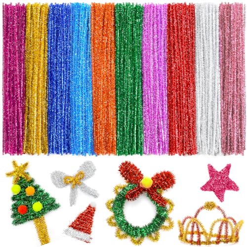 IOOLEEM 200pcs in 10 Glitter Colors Pipe Cleaners Glitter Pipe Cleaners Chenille Stems Pipe Cleaners for Crafts Pipe Cleaner Crafts Art and Craft Supplies.