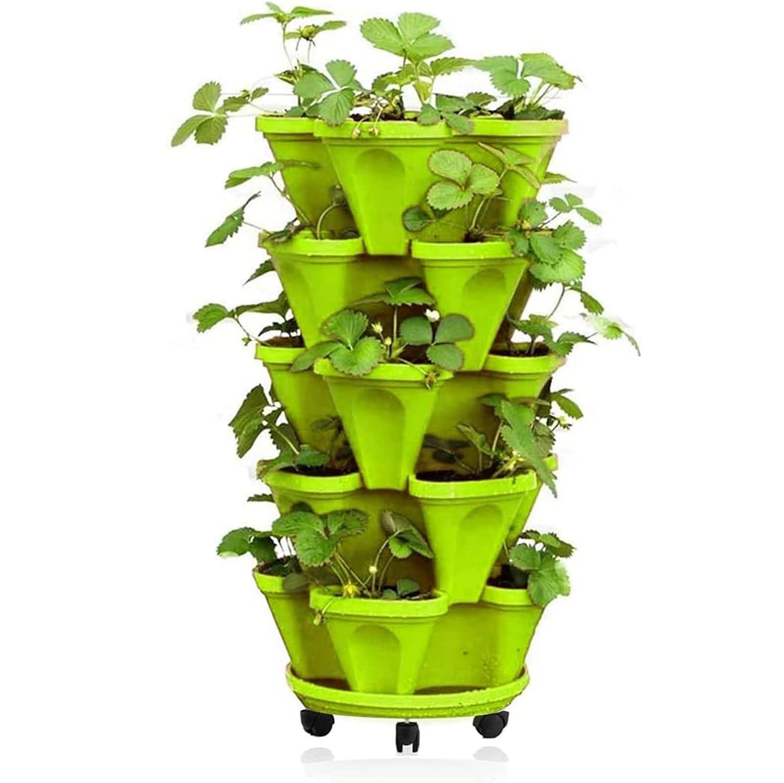 ZJTBDATG Stackable Planter Vertical Tower Garden Planter Strawberry Planter Indoor Outdoor Planters 3 4 5 6 Tier Garden Tower Herb Planter for Growing Vegetables and Succulents,C,6pcs