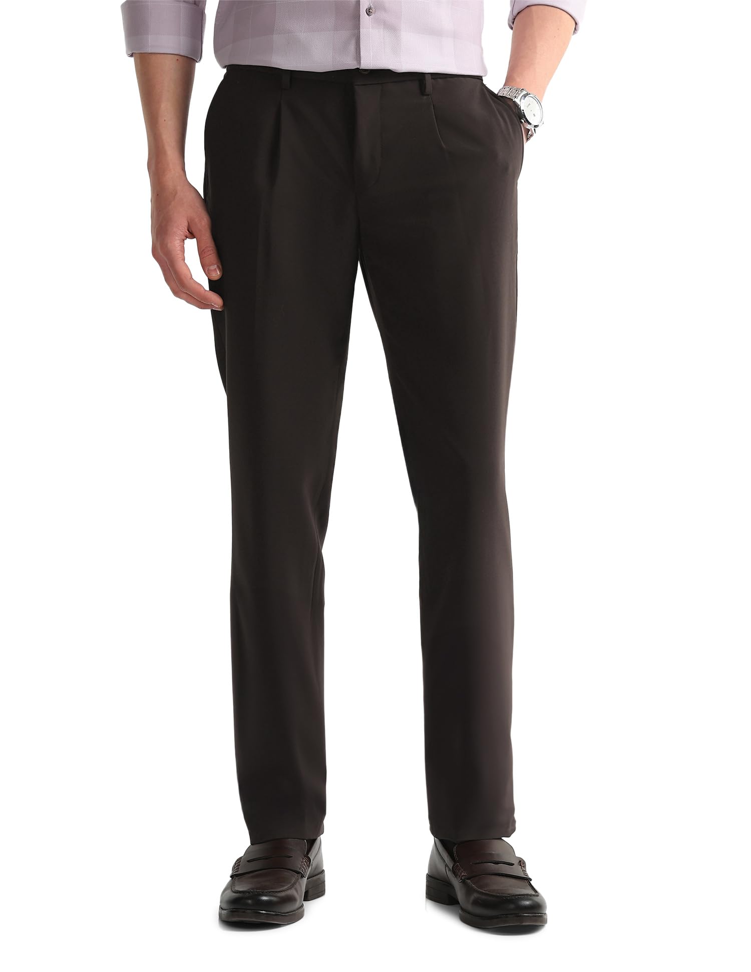 arrow Newyork Men's Dobby Weave bi-Stretch Trousers-picture-15
