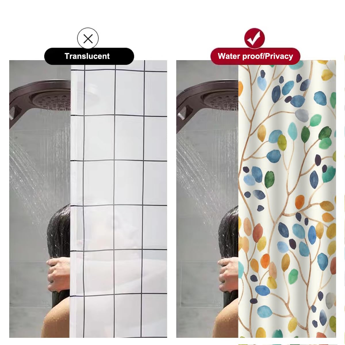 Hozzwhoo Waterproof Shower Curtain for Bathroom Colorful Floral Leaves Curtain Bathroom Decoration with 12 Pcs Curtain Hook - Image 4