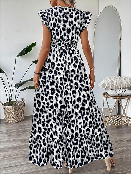 Image of PerZeal Women's 2026 Summer Short Sleeves Dresses Boho Floral Print Tiered Casual Flowy Long Maxi Dress