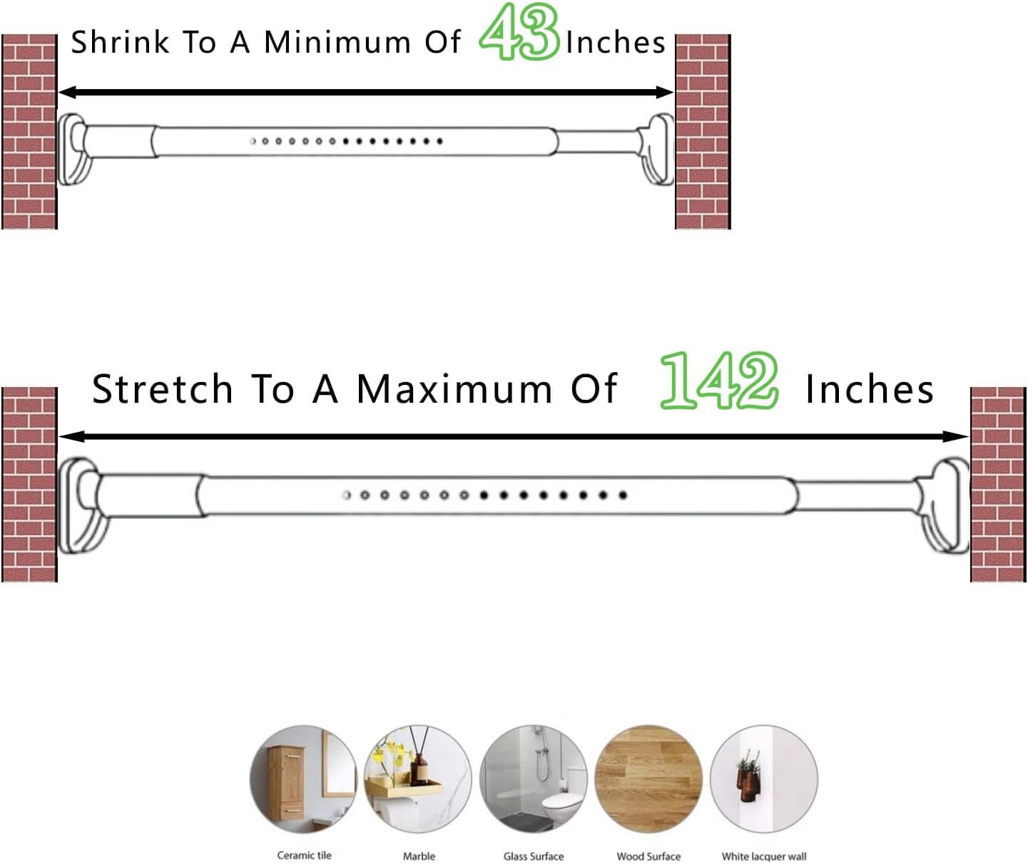 Room Divider Tension Curtain Rod 43-142 Inch, Adjustable Spring Shower Curtain Rod, Closet Telescopic Poles, No Drilling for Room Separation, Simple Installation, Brown