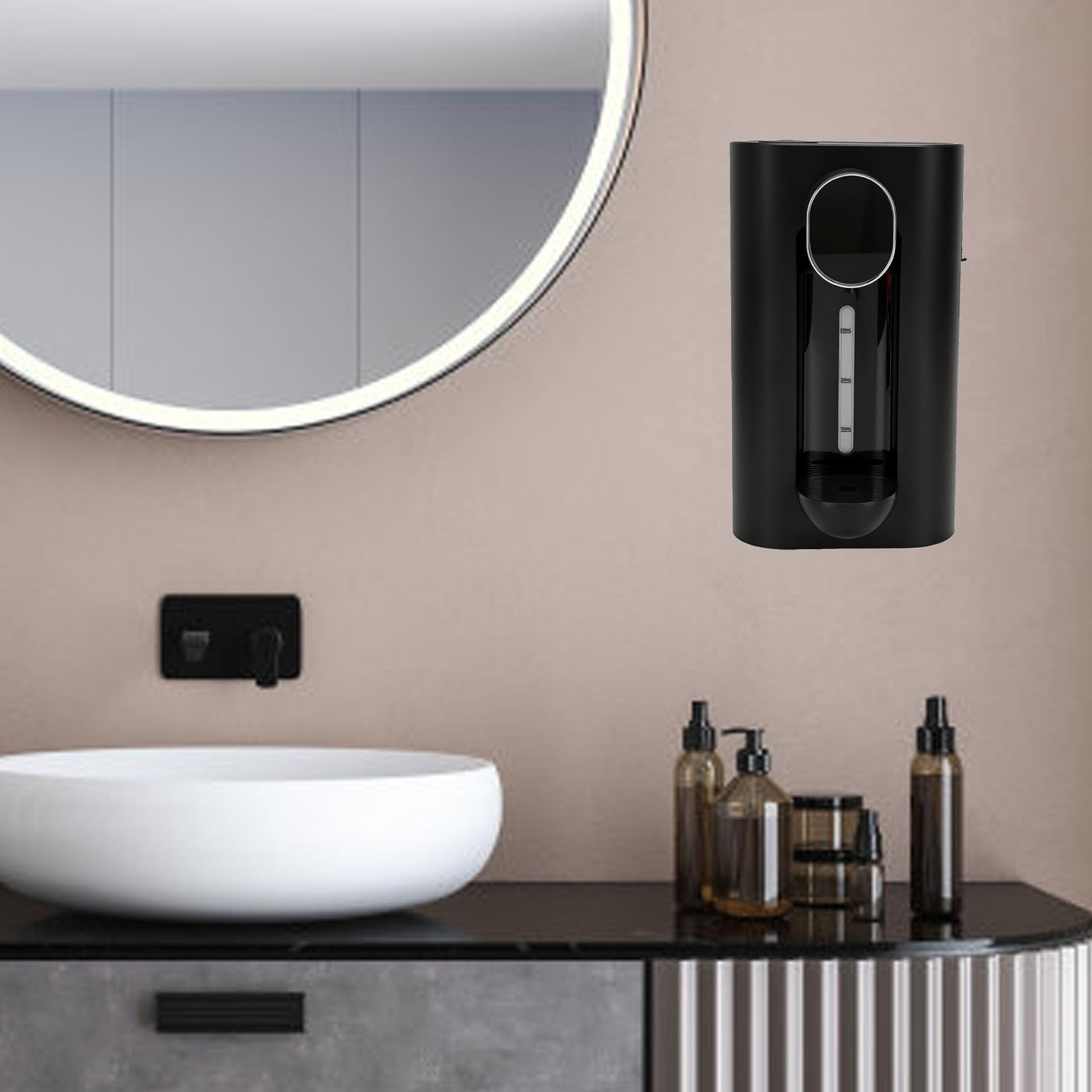 Dispenser Automatico Per Collutorio Di Parete 540 Ml, Schermo LED Con 3 Modalità, 2 Tazze Magnetiche, Dosaggio Senza Tocco, Accessorio Igiene Orale Per Bagno (Nera)