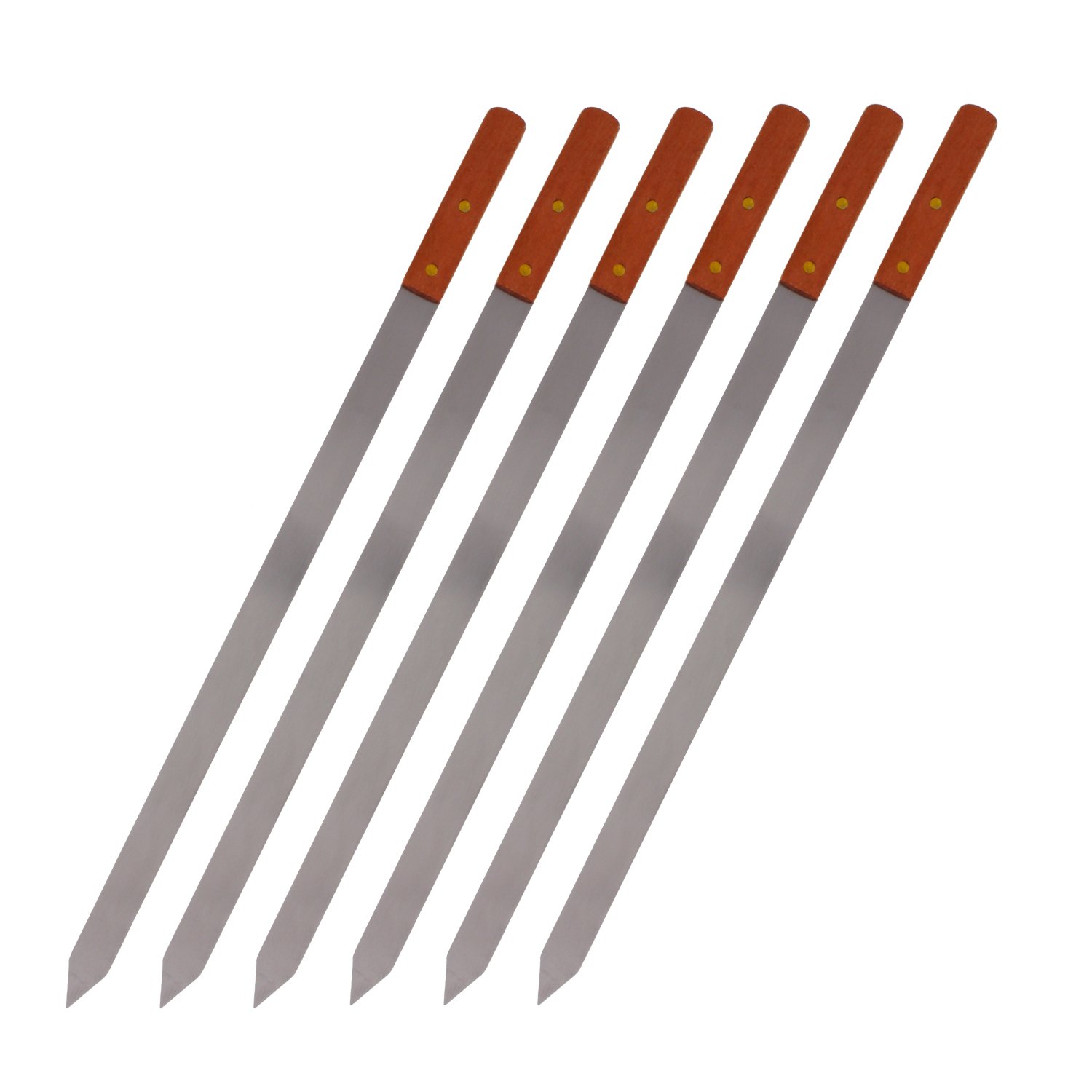 Premium Stainless Steel Wooden Handle BBQ Skewers for Shish Kebab, Turkish Grills & Koubideh, Brazilian-Style BBQ, 23 Inch x 1 Inch, Set of 6