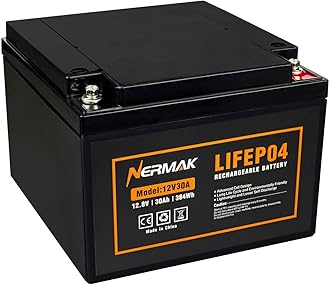 NERMAK 12V 30Ah Lithium LiFePO4 Deep Cycle Battery, 2000+ Cycles Lithium Iron Phosphate Rechargeable Battery for Scooter, RV/Outdoor Camping, Marine, Electric Wheelchair and More, Built-in 30A BMS