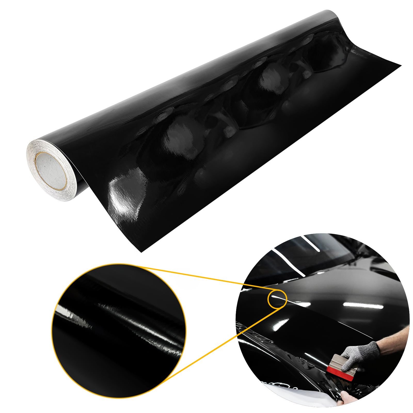 DecoMeister Vinilo para Coche 151x200 cm - Película de Vinilo Autoadhesiva Antiburbujas y Termoformable - Lámina de Wrapping para Automóviles y Muebles - Protección UV y Antirrayas - Negro Brillante