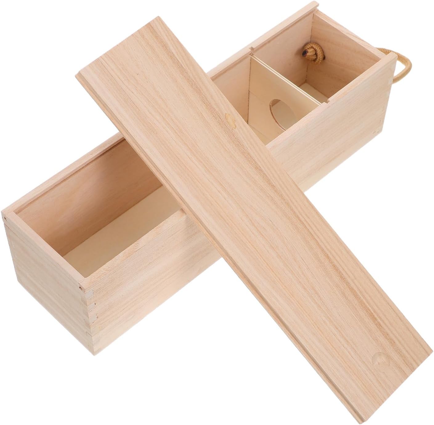 Beatifufu Single Wooden Wine Bottle Holder Box with Handle, Unique Natural Grain and Convenient Opening, Khaki Wood Wine Box for Outdoor Picnics and Birthday Parties Packaging