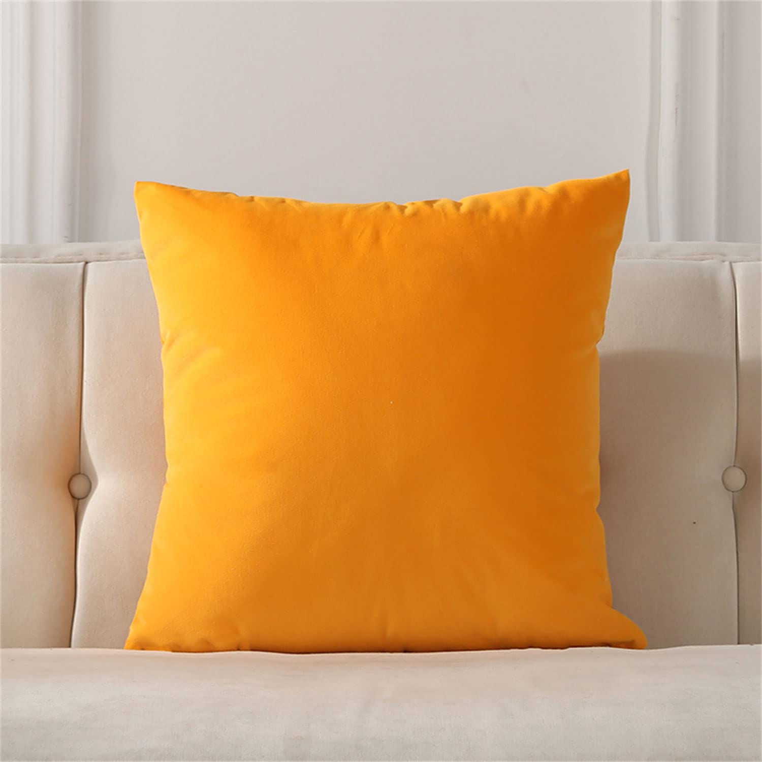 Federe Cuscini Velluto Copricuscini Quadrate Federe Cuscini, per Arredo Moderno Letto e Sedia (Giallo,60 * 60cm(Set di 4))