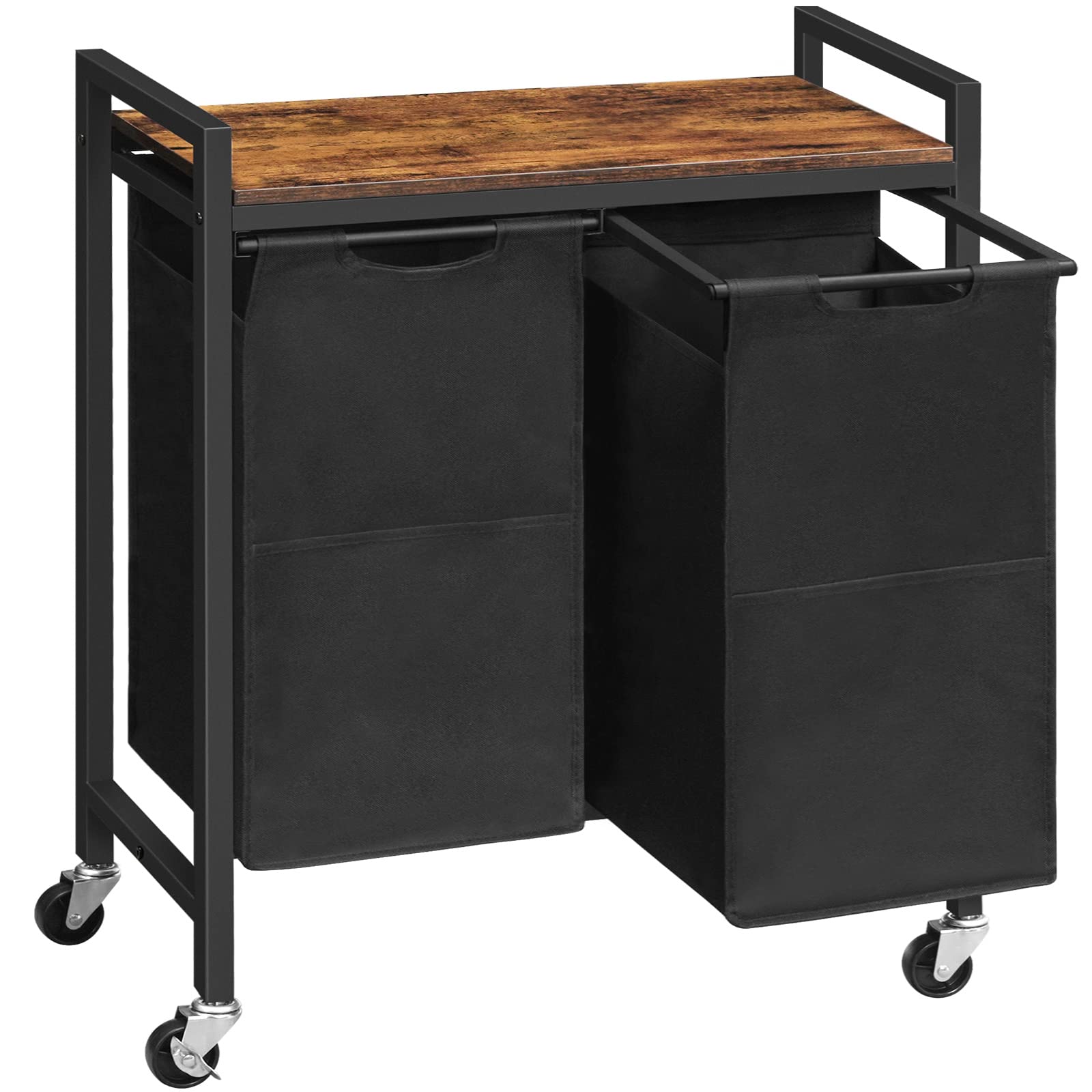 HOOBRO Double Laundry Basket with Wheels, Laundry Hamper Cart, 2 × 10.5