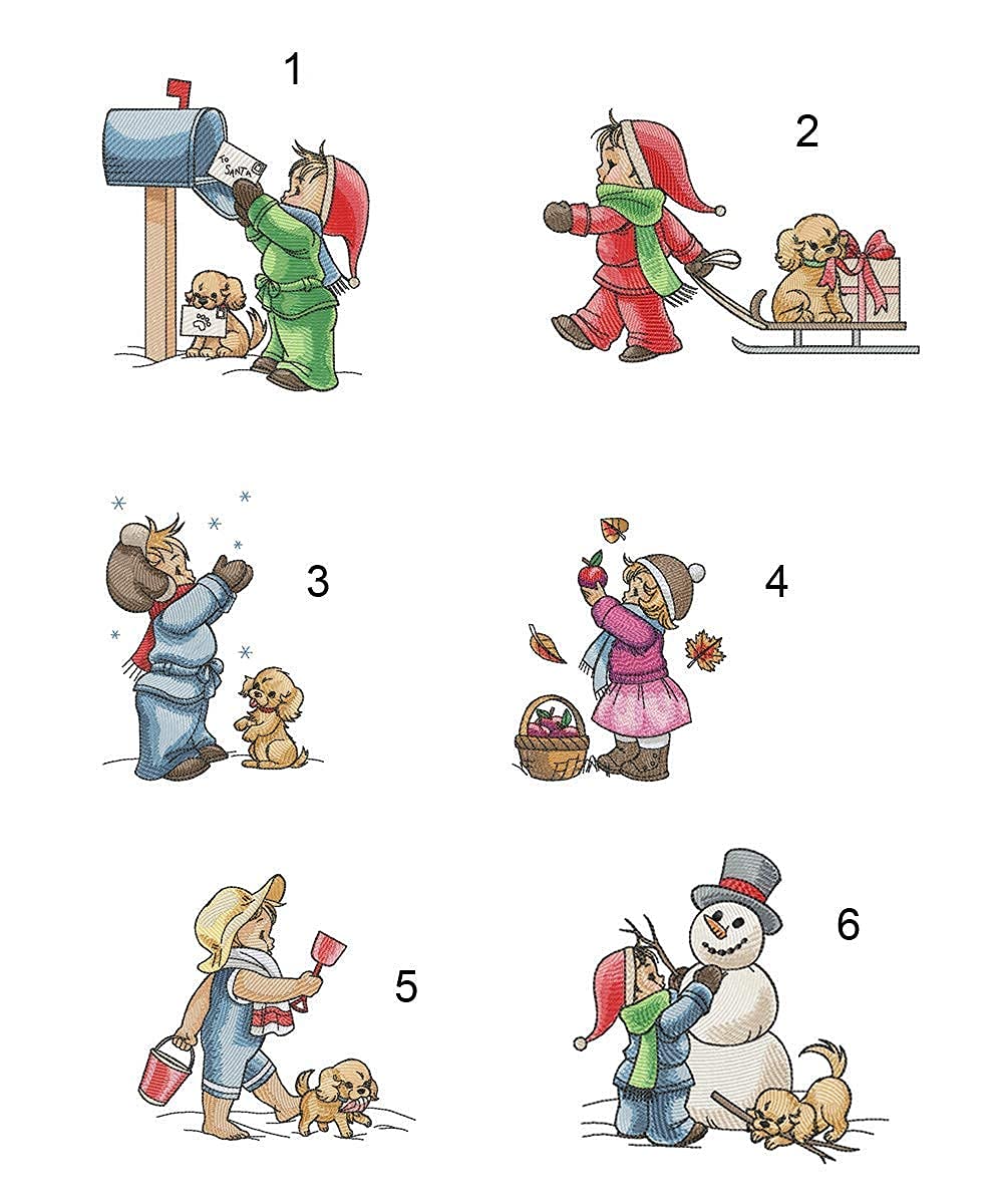 Besticktes Kinderkissen mit niedlichen winterlichen Kindermotiven