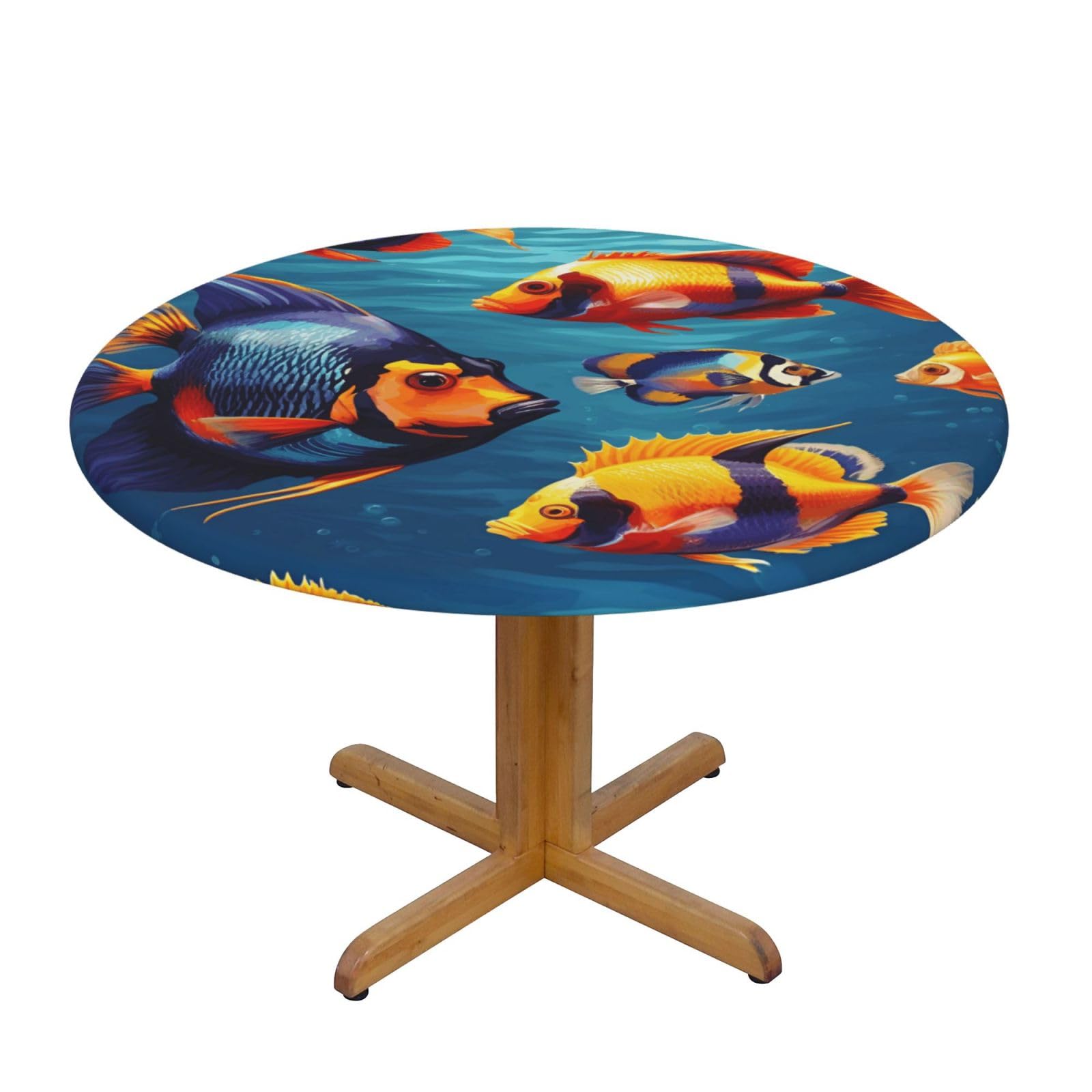 Tropical Fishes Print Oxford Wipeable Tablecloth Oil-Resistant Outdoor Table Cover Reusable Birthday Table Protector