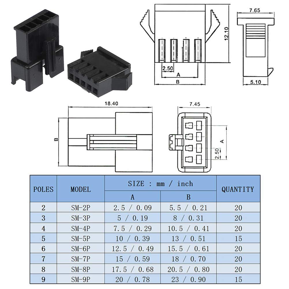 Buy 1120Pcs JST SM Connector 2.54mm Pitch 2 3 4 5 6 7 8 9 Pin Male and