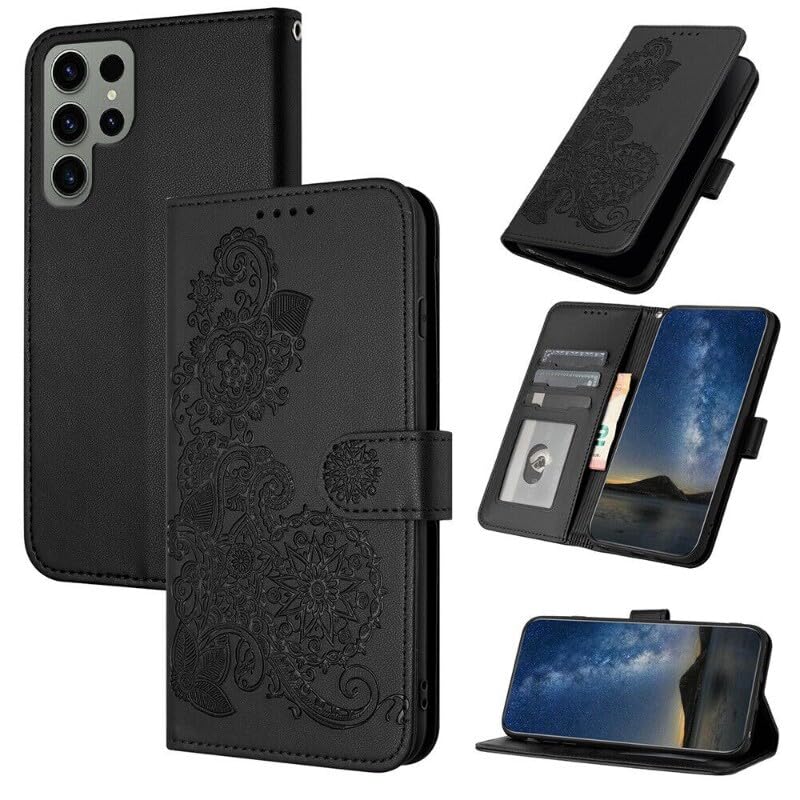 Étui pour Samsung Galaxy S26 Plus antichoc en cuir noir porte-cartes