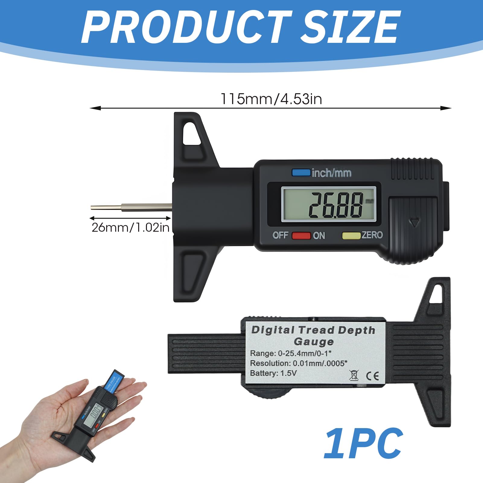 Misuratore Di Profondità Digitale Per Pneumatici, Battistrada Con Grande Display LCD, In Pollici/Mm, Tester Di Profondità Per Auto, Moto, Camion