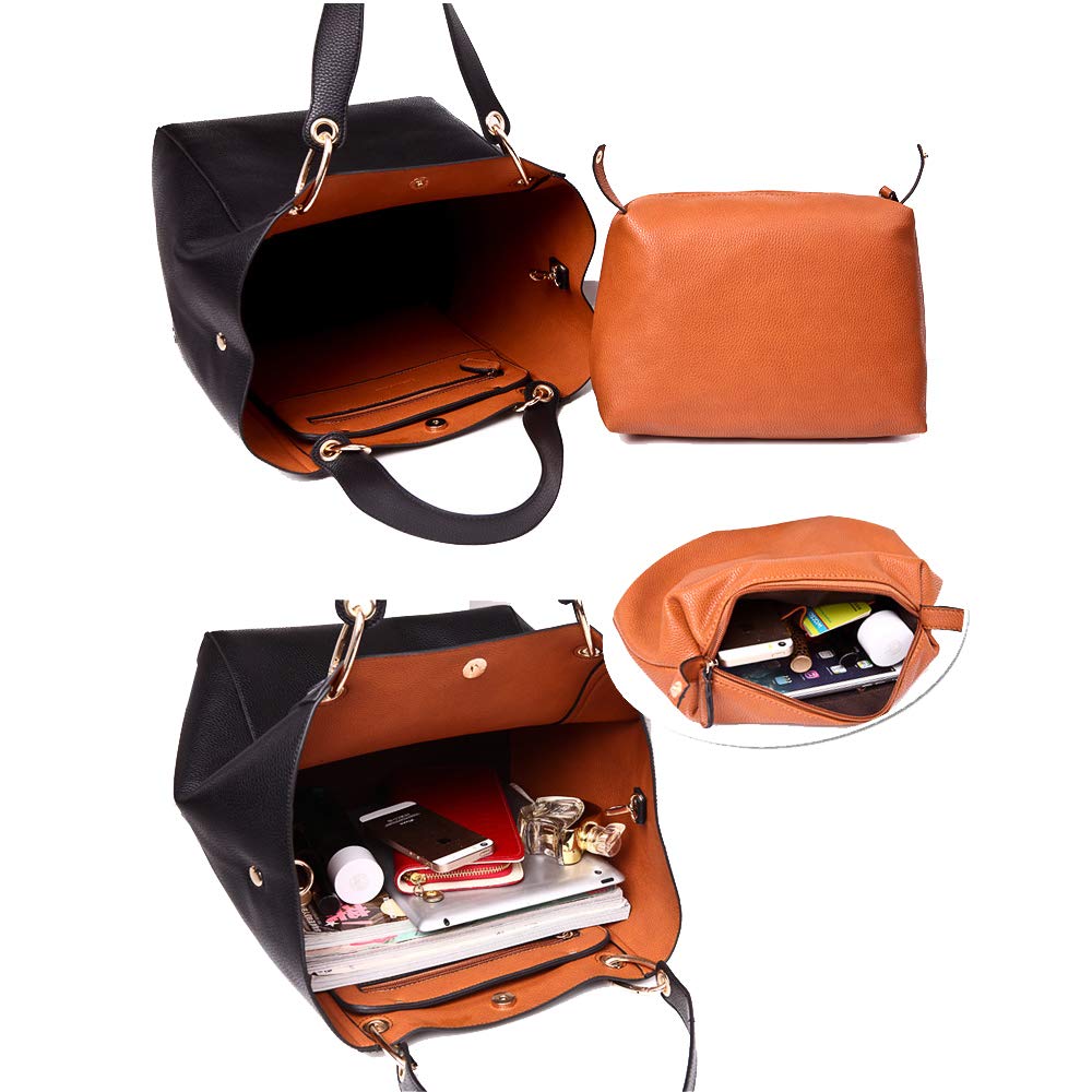 2 en 1 Bolso Tote Shooper para Mujer en Cuero PU Vintage Bolso de Hombro Cubo Hobo Bolsos de Mano Elegant