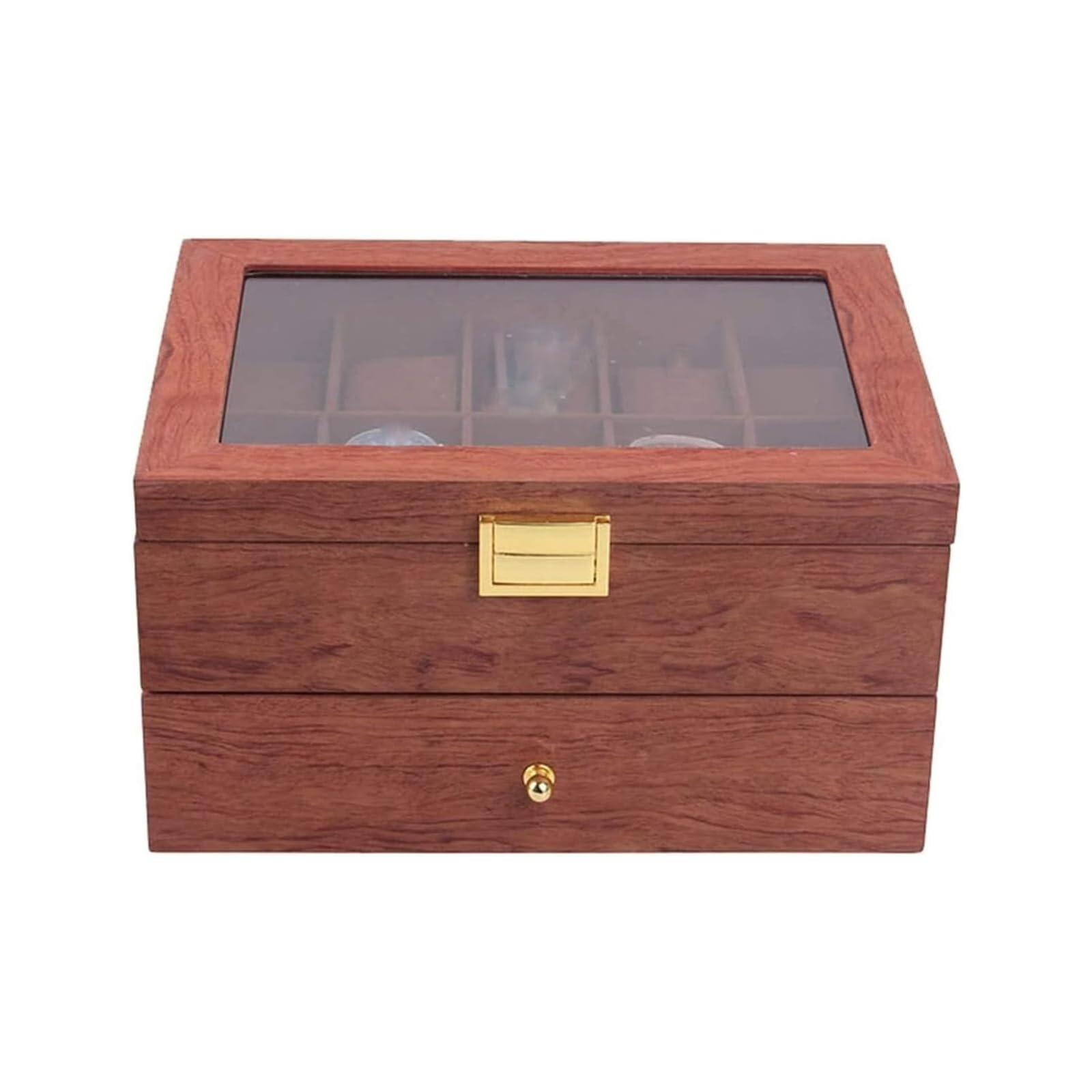 HVMBEUGOS Watch Box Layer Vintage Wood 20 Slots Watch Storage Box Organizer Clear Lid Lockable Jewellery Display Case Watch Storage (Red Brown 29 * 21.5 * 15Cm)