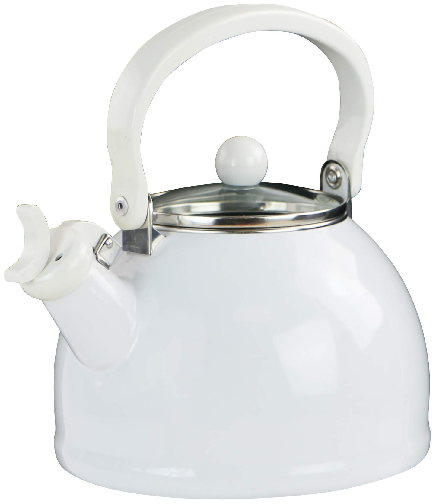 Reston Lloyd 60300 Calypso Basics Harmonic Hum Whistling Teakettle with Glass Lid, 2.2-Quart, White, Steel