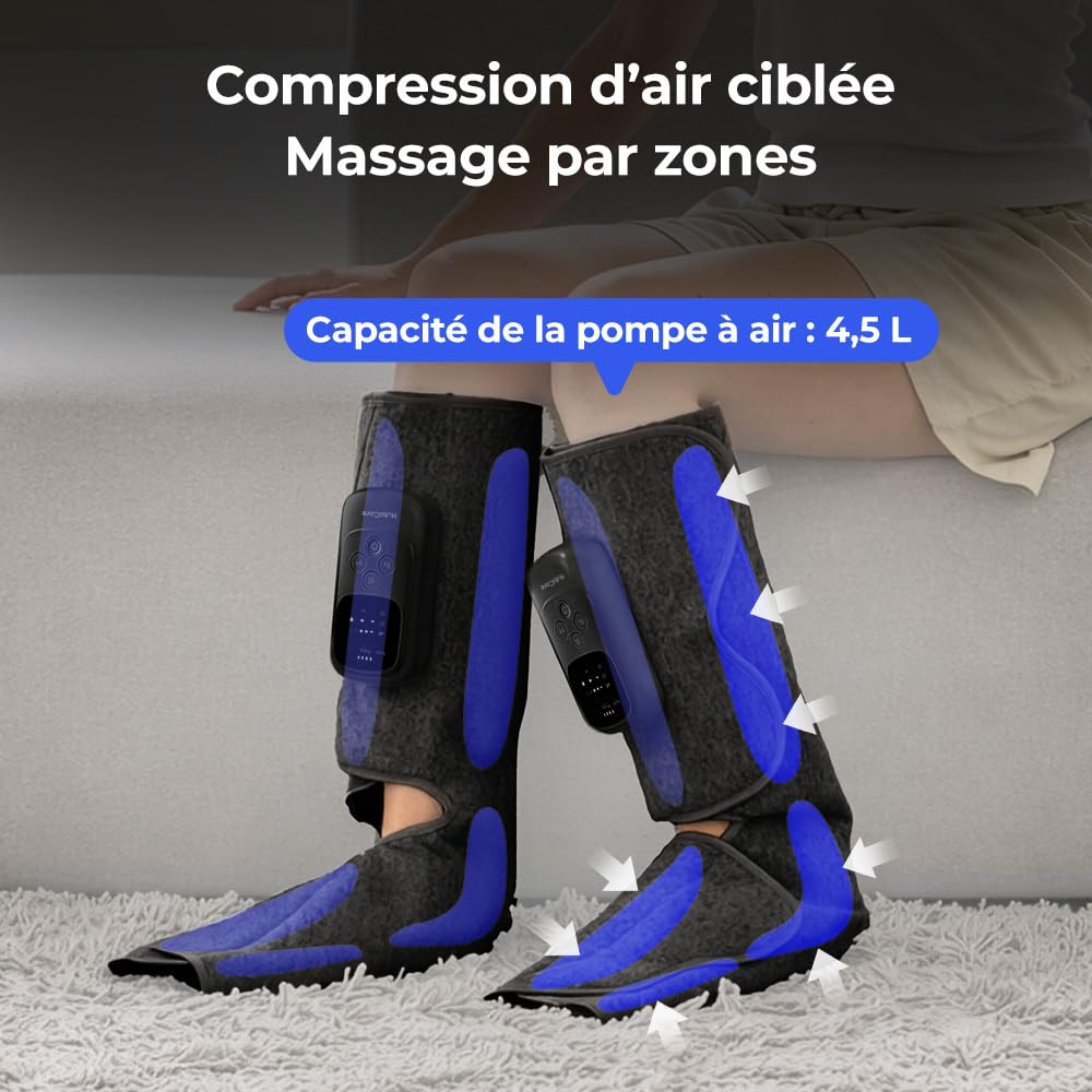 HuBDIC HubiCare Masseur de mollets et de pieds sans fil avec compression de la chaleur et de l'air pour la circulation et le soulagement de la douleur, 5 modes avec 5 intensités, réduction du