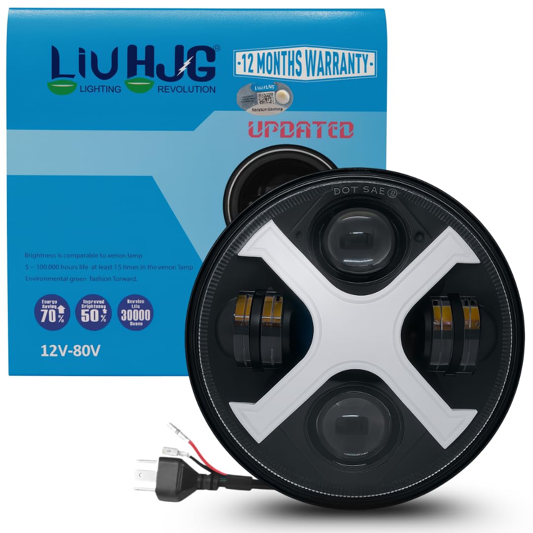 Super Bright LED Headlight 7 Inch DRL Waterproof & Dustproof 67W 12V DC Power High/Low Beam Yellow/White DRL Light Universal fit for Thar, Jeep, Classic 350 & Others (Pack of 1)