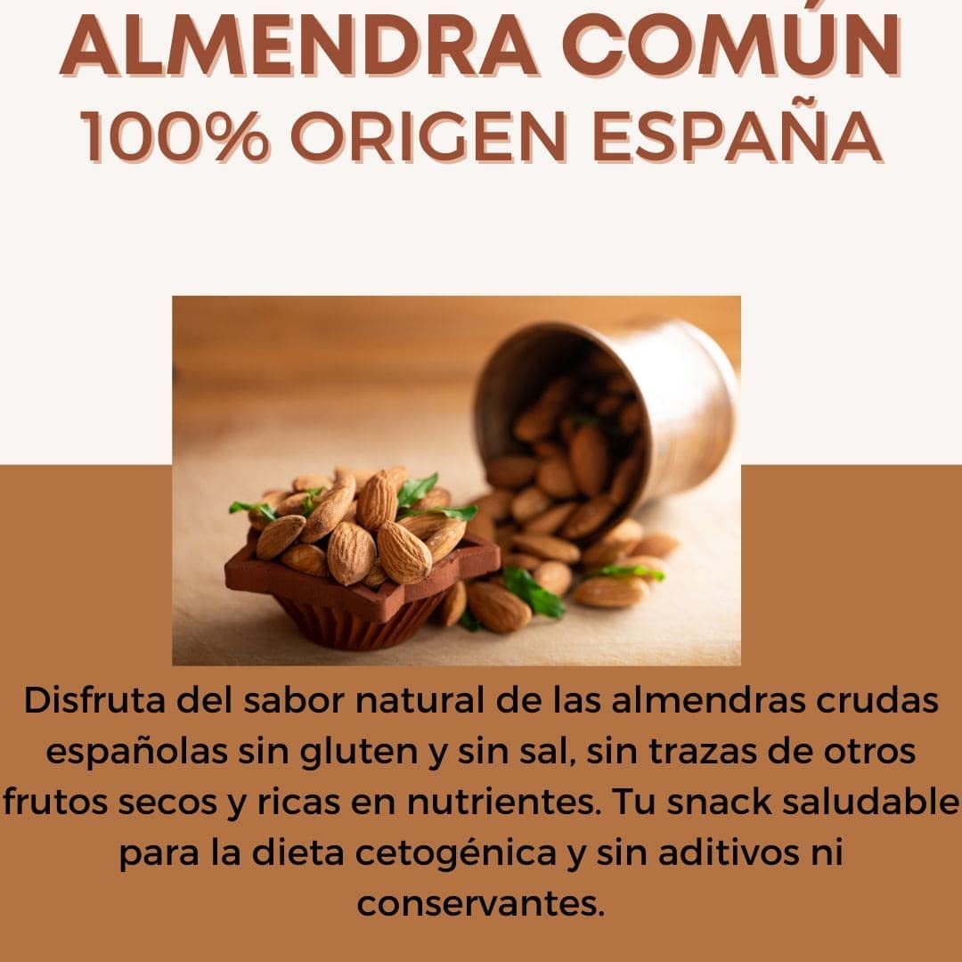 HACIENDA EL CARACOL - Almendra Cruda Española Con Piel Sin Trazas para alergicos No Tostada Sin Gluten Sin Sal Ideal para Dieta Keto