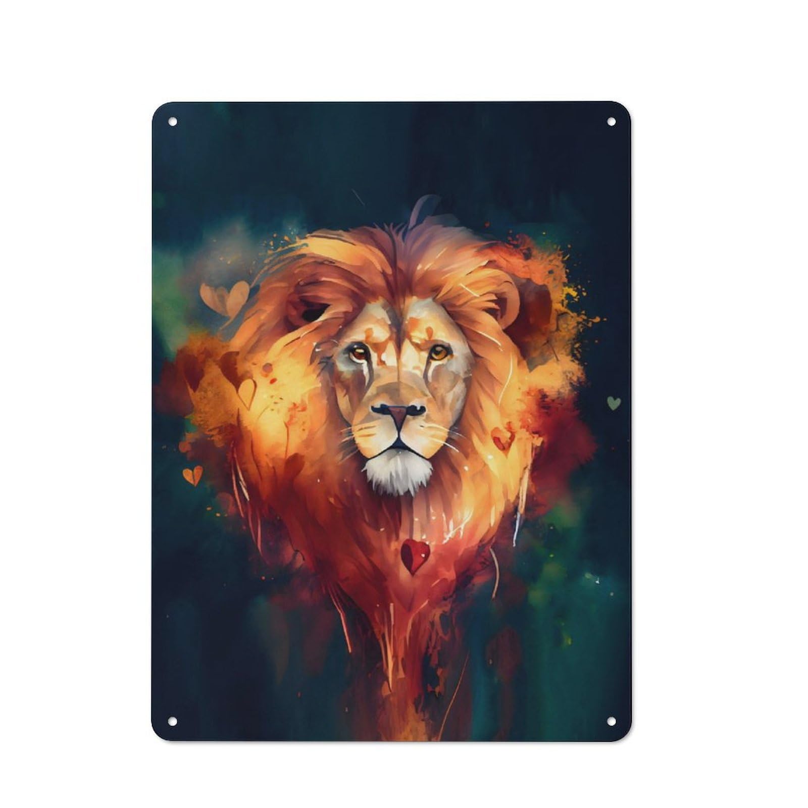 Vintage Tin Sign 40x30cm with Lion Face WaterColor for Guest Room Or Hallway, for Themed Room Decoration, for Vintage Wall Decor Fans