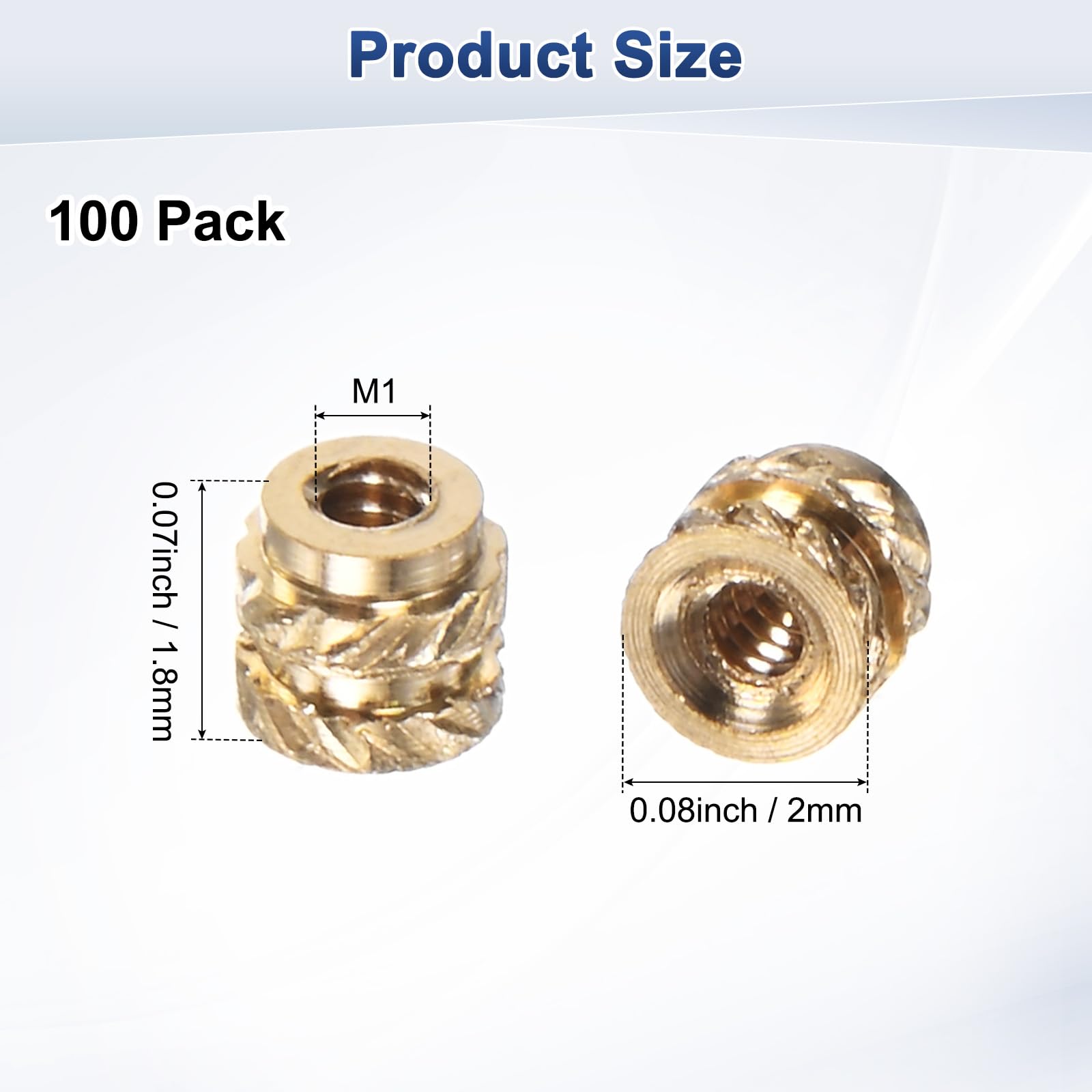 M METERXITY 100-Pack Threaded Inserts, M1 x 1.8mm L x 2mm OD Brass Heat Set Insert Nuts - Image 3