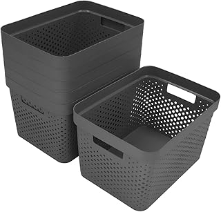 Glad Plastic Storage Basket Set, Value Pack of 6 | Open Storage Bins for Shelves, Bathroom, Pantry, Closet | Nesting Organ...