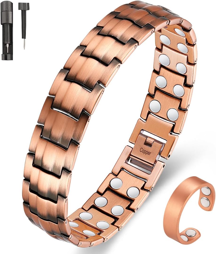 Tiger Stripe Pure Copper Magnetic Bracelet - 3000 Gauss Strength Adjustable Men's Bracelet