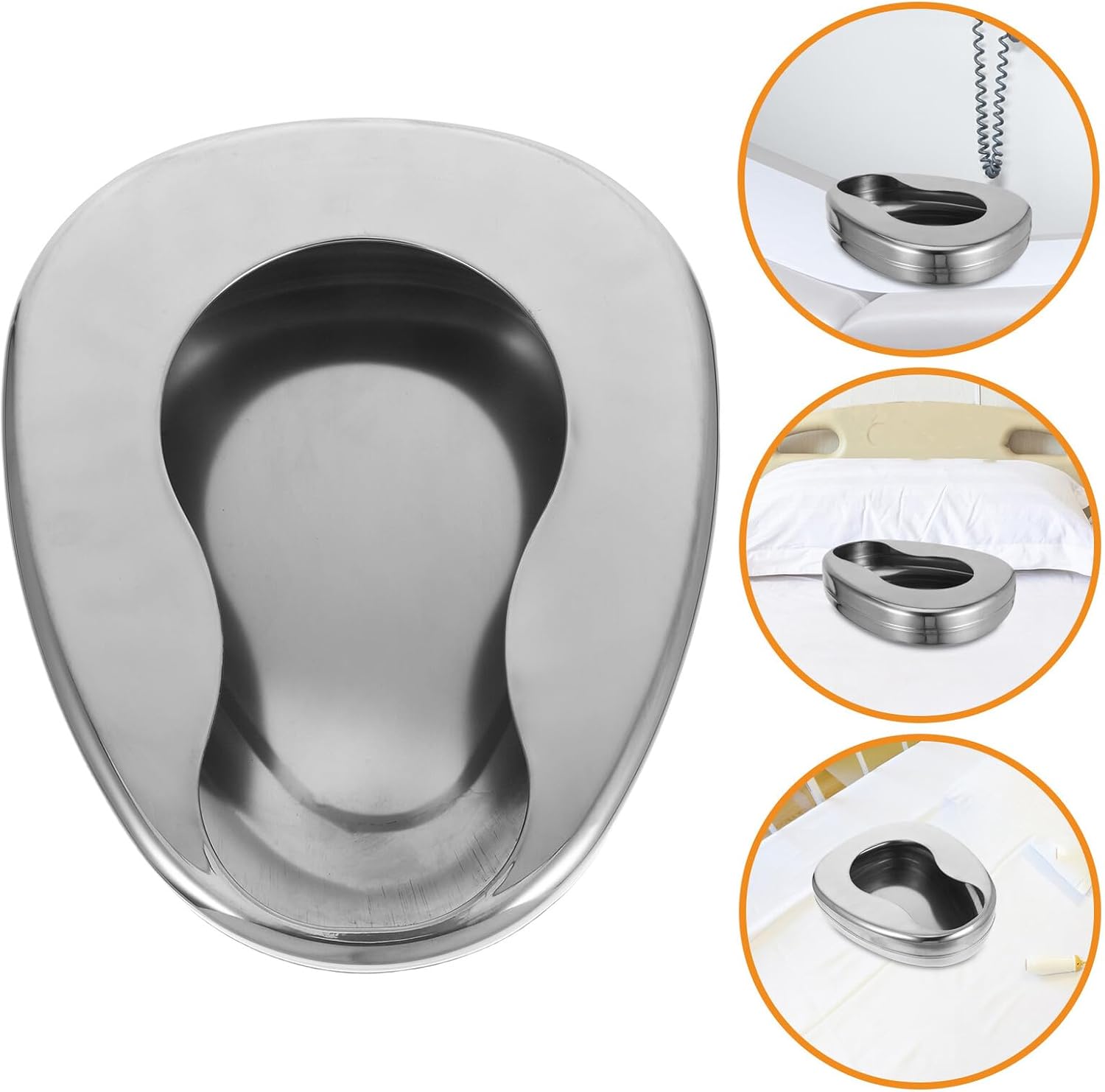 Stainless Steel Bedpan for Bedridden Patients Lightweight Portable Ergonomic Design Nighttime Convenience Bed Pan for Elderly Women Men Home Care