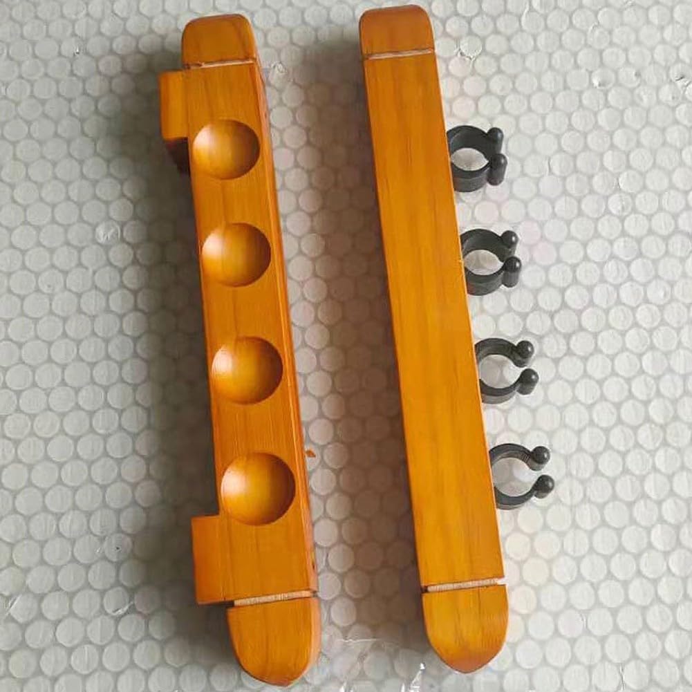 Soporte de pared para tacos, soporte de madera para billar de 4 ranuras para billar, organizador de almacenamiento que ahorra espacio para sala de juegos, bar, club, negro, rojo, amarillo (rojo) — view 3