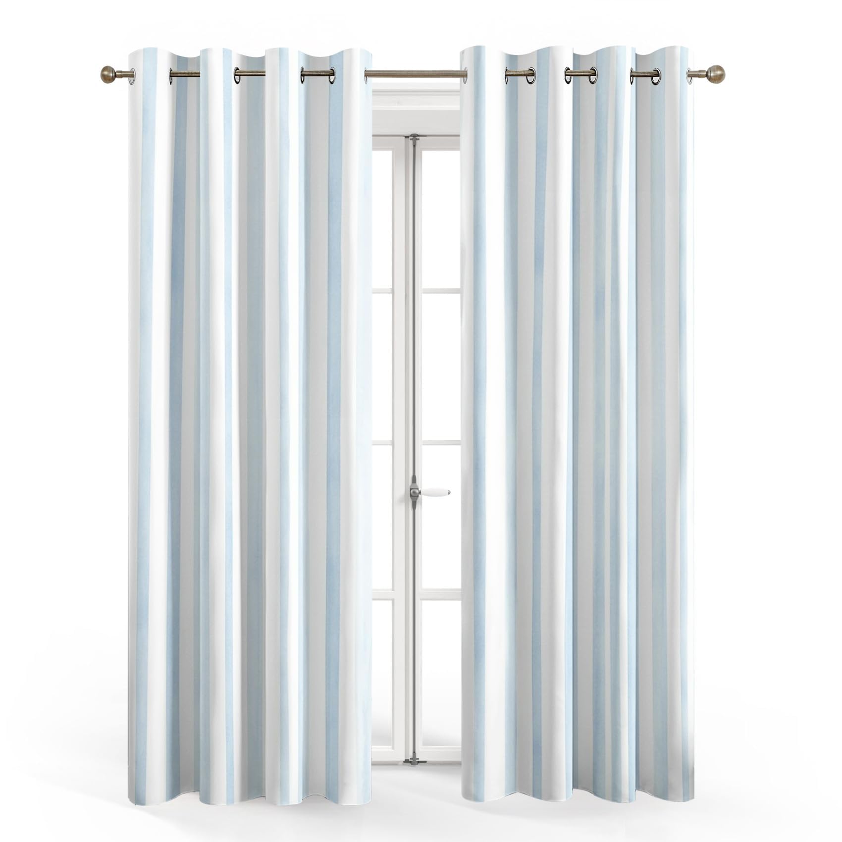 Hellblau-weiß gestreifte Verdunkelungsvorhänge für Schlaf- und Wohnzimmer 140 x 250 cm (B x H) Minimalistisches modernes geometrisches Design, wärmeisolierend, mit Ösen, 2er Set