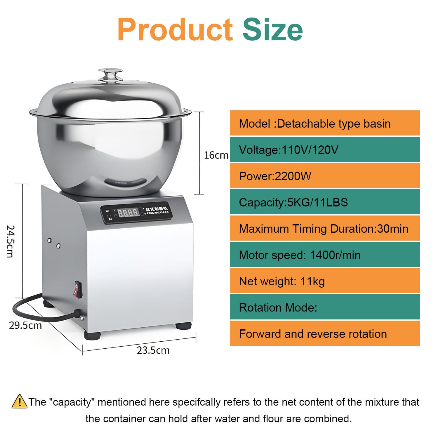 Impastatrice elettrica per impastare con timer, 2200 W, 5KG