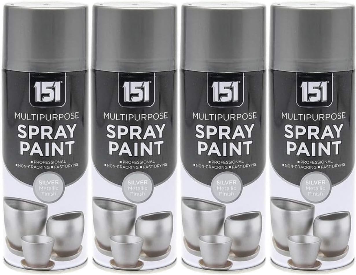 Hochste Silver 4X 151 Multipurpose Metallic Spray Paint, Quick Dry Finish Aerosol Paint For Metal, Wood & Plastic, Smooth Metallic Coating For Diy Crafts, Furniture, 400Ml (4, )
