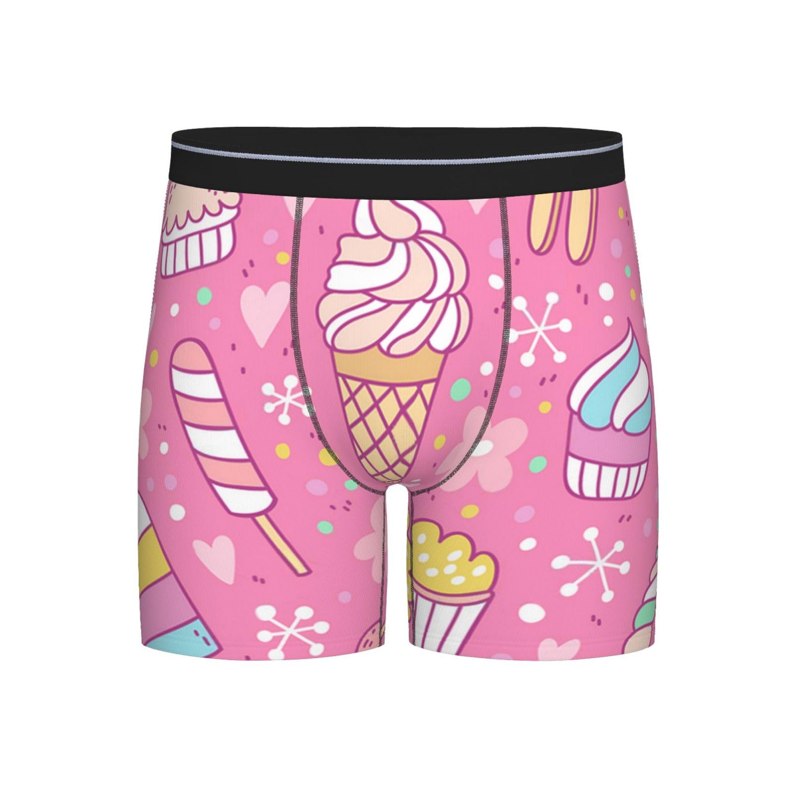 GRatka Boxer Briefs,Mens Underpants Boxer Shorts Leg Boxer Briefs Funny Novelty Underwear,Pink Summer Ice Cream
