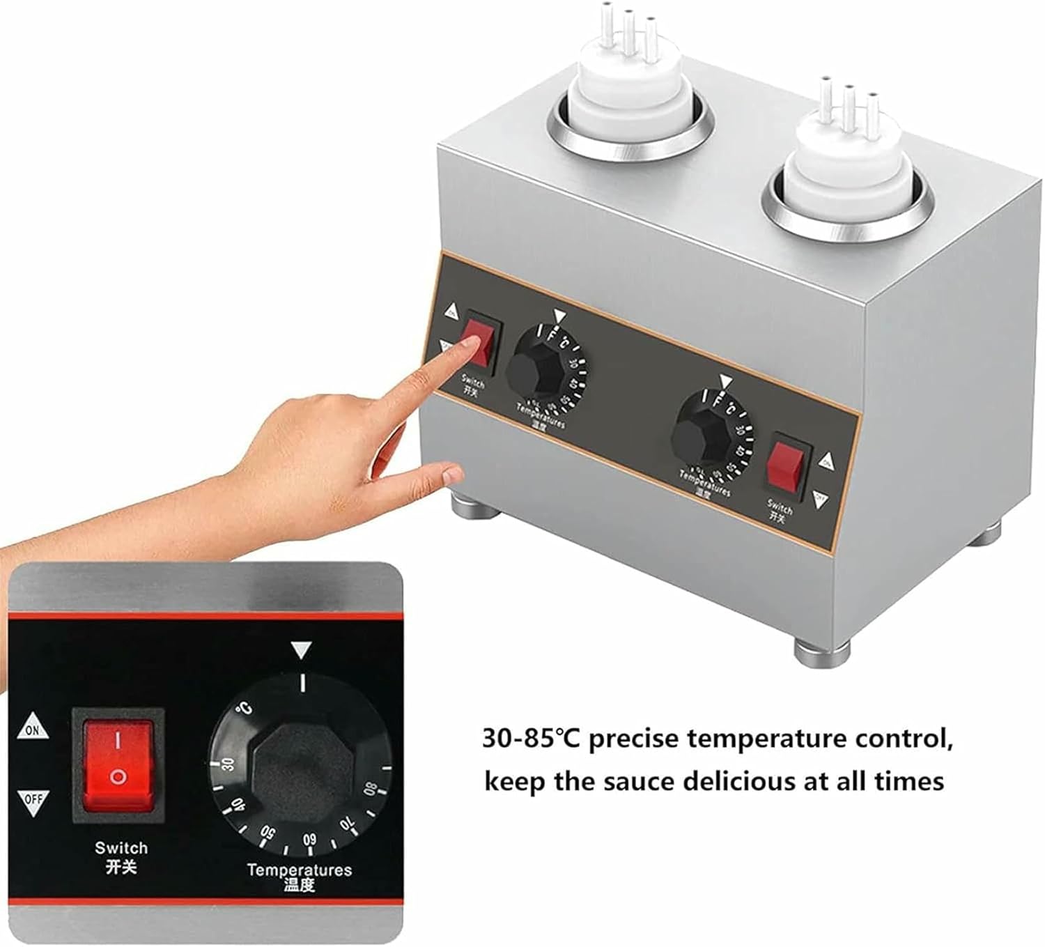 Commercial Electric Sauce Heater, Sauce Bottle Heater with Pinch Bottles Chocolate Sauce Heater Chocolate Cheese Candy Sauce Dispenser (2Grid)