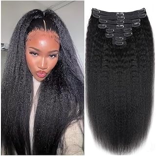 Extensiones de Clip Extensiones de cabello con clip recto y rizado Cabello humano real for mujeres Trama doble Cabeza completa Cabello Remy brasileño Yaki Clip recto ins Color negro natural Clip in Ex