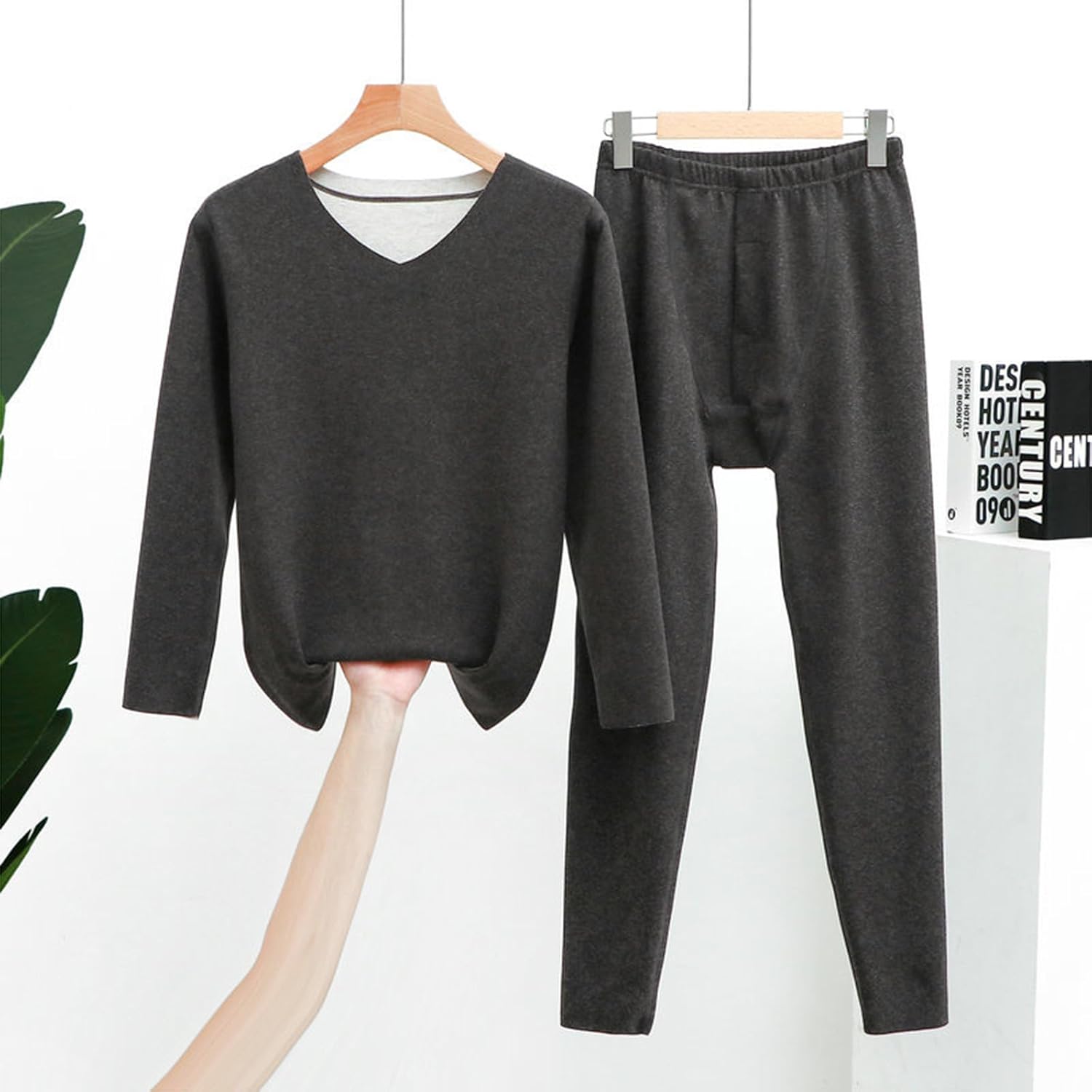 Men's Thermal Underwear Set Base Layer Long Sleeve Cashmere Silk Fleece Top and Bottom Homewear Set XL-5XL