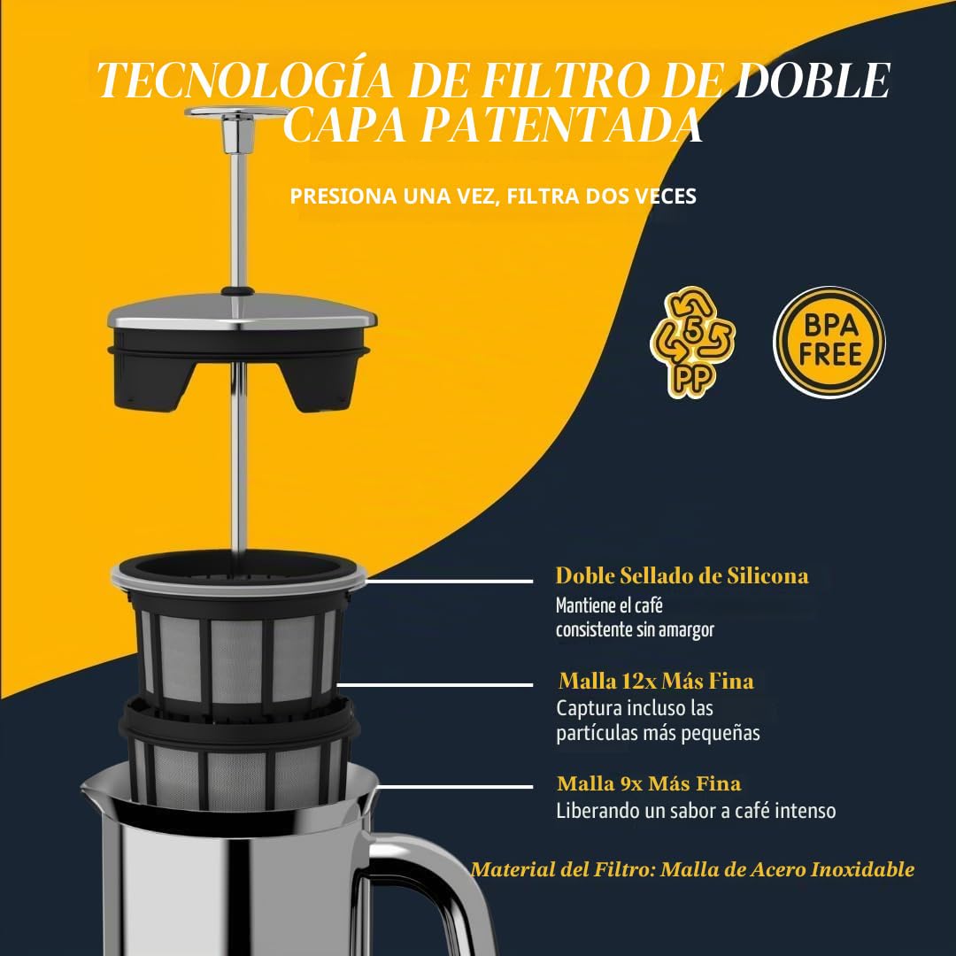 ESPRO P7 Cafetera de Embolo Acero Inoxidable, Doble Pared, 530 ml | Acero inoxidable con aislamiento al vacio, doble microfiltro patentado, cafe sin posos