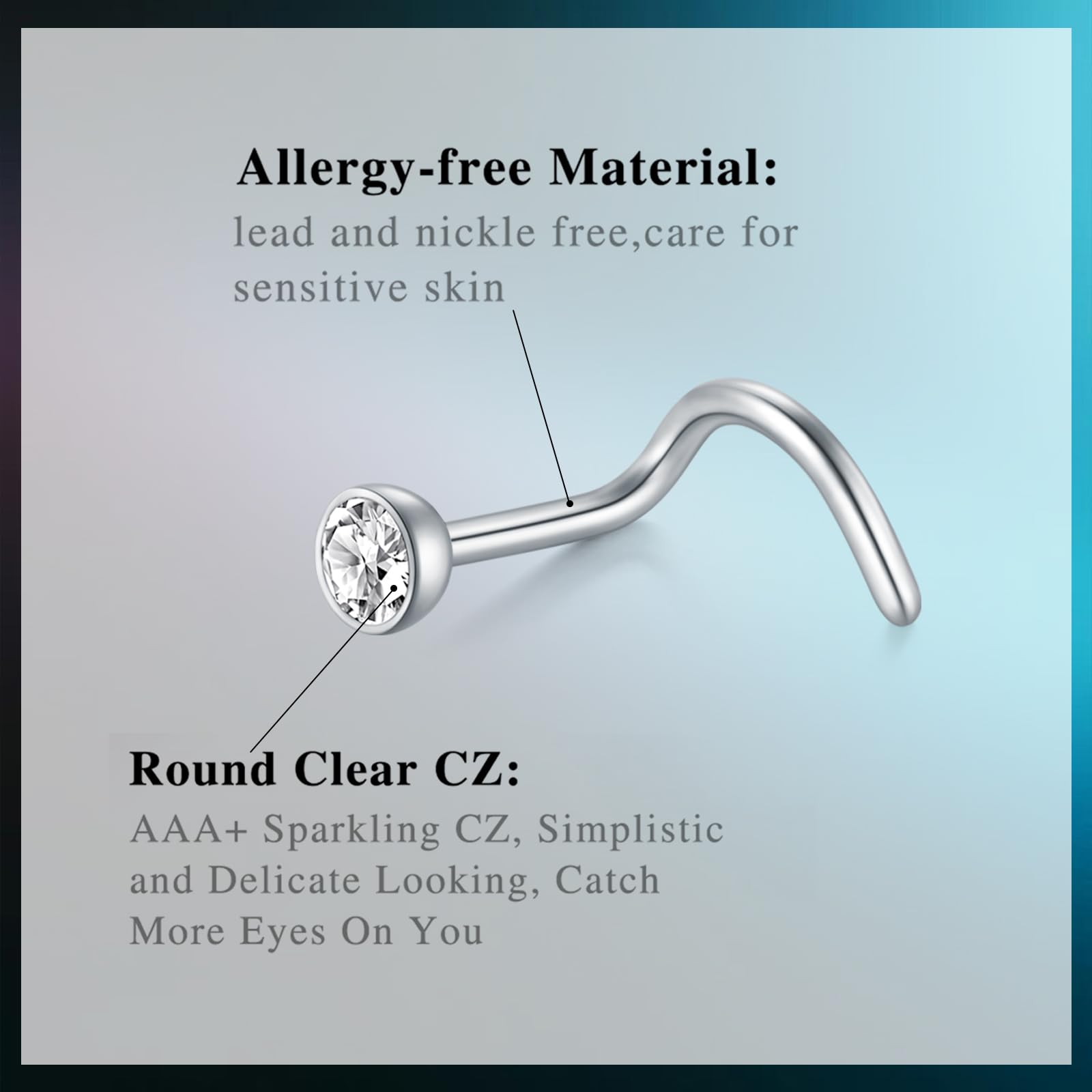AceFun Nose Studs, L Shaped Stainless Steel Diamond Small Nose Rings for Women and Men — view 3