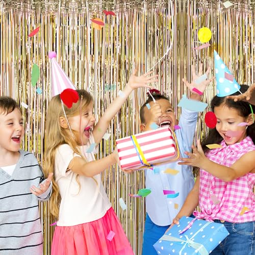 Image of 5 Pack Champagne Gold Fringe Curtains (3.2ft x 8.2ft) for Birthday, Wedding, Christmas Decoration