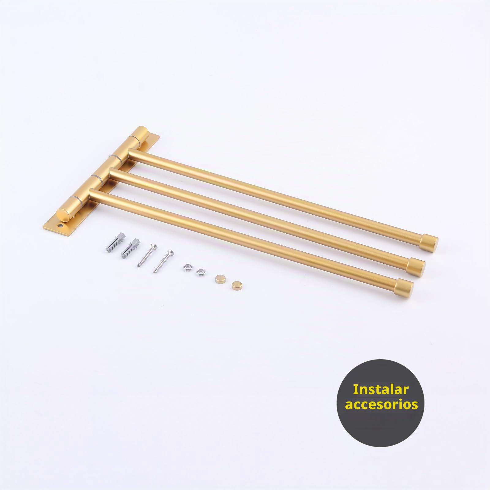 GERZWY Sus 304 - Toallero de Mano de Acero Inoxidable con 3 Barras, Brazo Plegable, Soporte Giratorio para Toallas de baño, Barra de Toalla giratoria, Montaje en Pared, Acabado Dorado