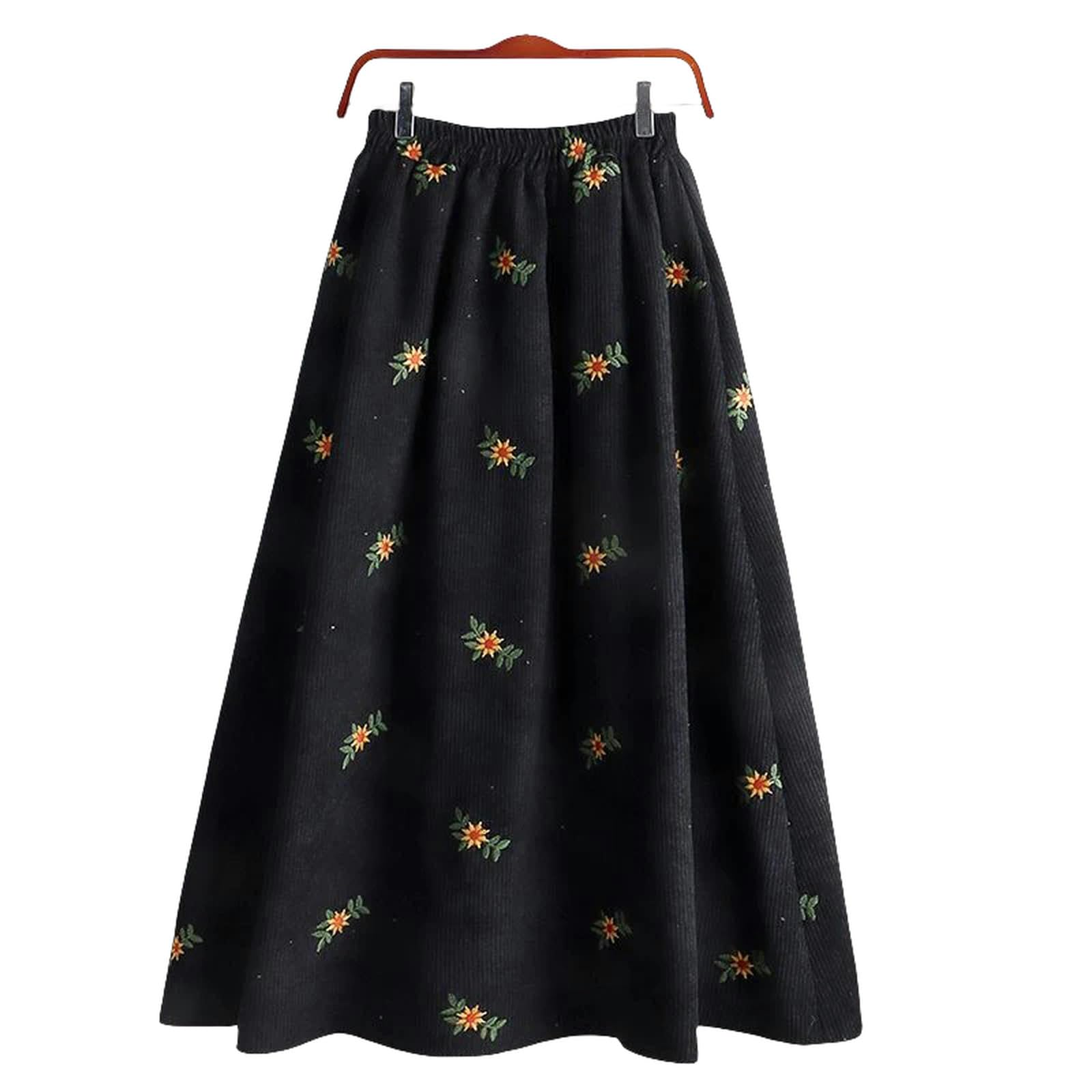 Gonna Lunga Donna Gonne Pieghettate Lunghe per Donne Gonfie A Rulli Gonfia Alta Gonna in Vita Elastica Gonna da Donna Casual Invernale-Nero-XL