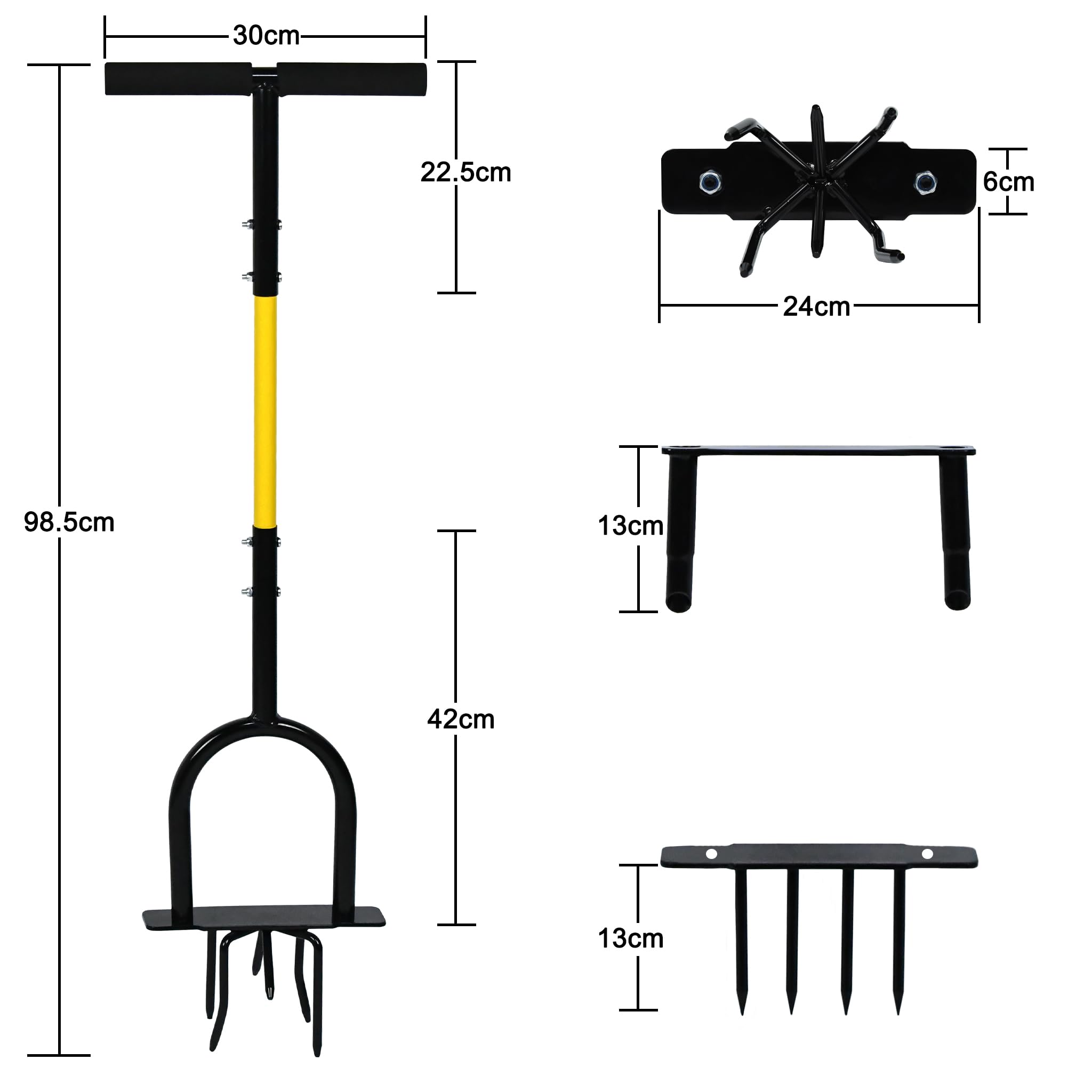 Froadp 3 en 1 Griffe de Jardin Grelinette avec Manche Beche Jardinage en Acier Outillage de Jardin avec 3 Charrues Griffe de Sol Manuelle Aération du Gazon pour Ameublir Labourer et Désherbage