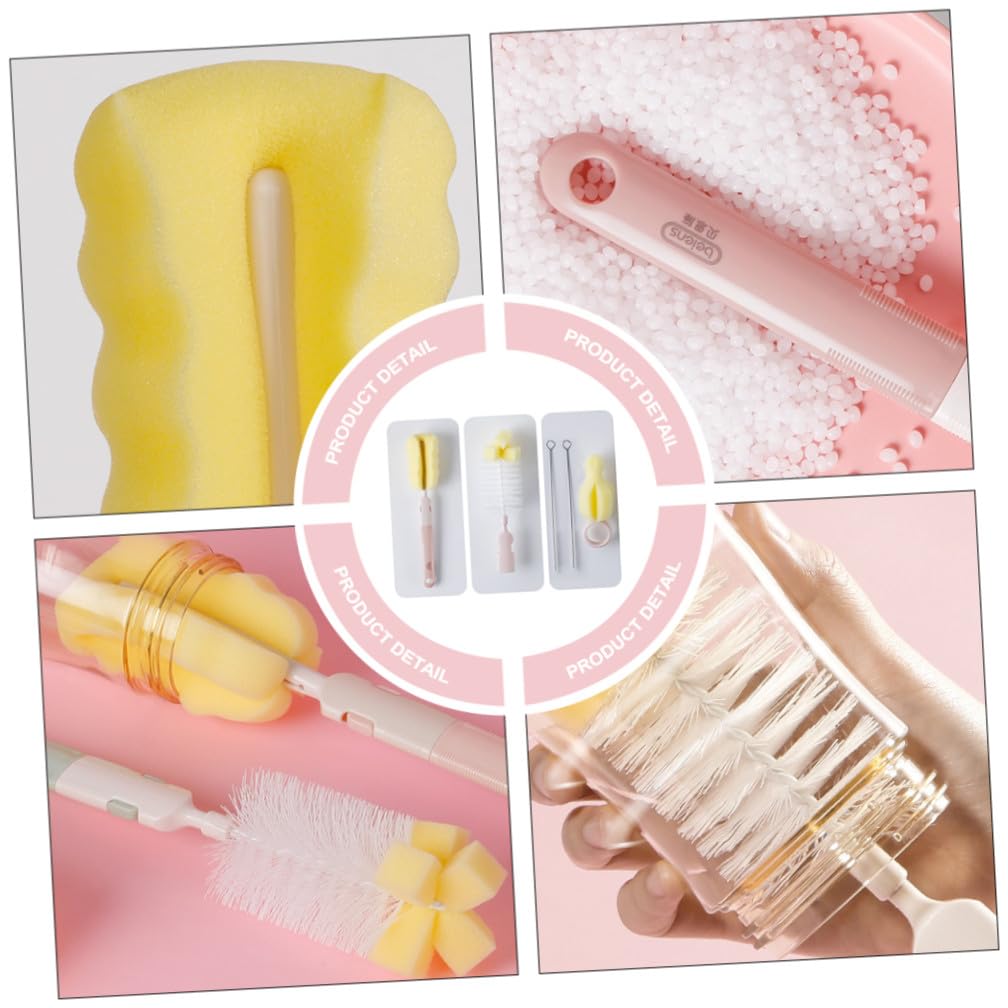 VALICLUD 3 Set Spazzole per e Ciucci Brush Kit Rotante per Bottiglie Design Ergonomico e Antiscivolo per e Contenitori Stretti Colore Rosa