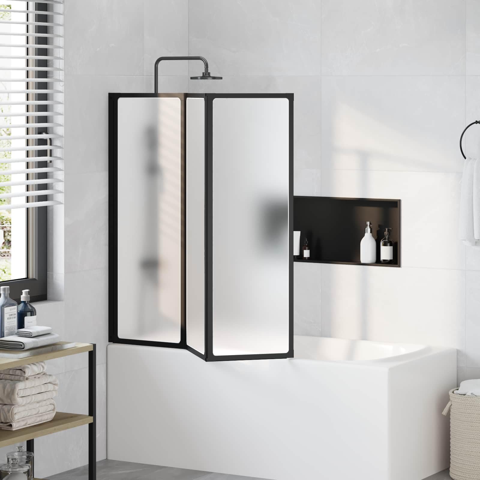 Mampara de ducha negra 120 x 2 x 117 cm de aluminio y polipropileno, mampara de ducha plegable con labio sellado de goma, montaje flexible para ducha, cabina de ducha, puerta de ducha, ducha