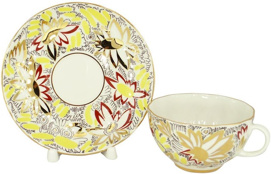 Lomonosov Porcelain Tea Set Cup and Saucer Tulip Golden Daisy 8.45 oz/250 ml