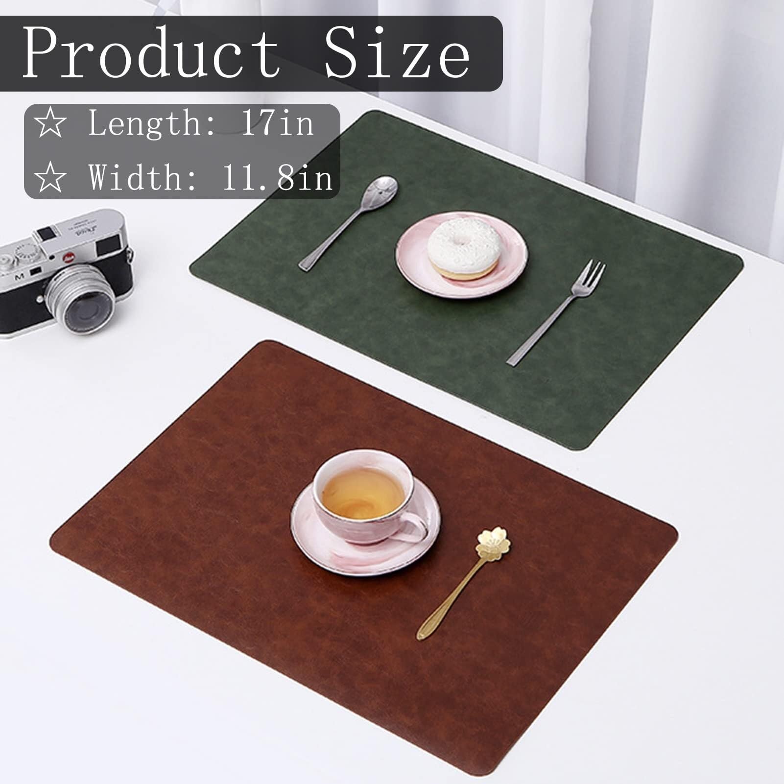 Lot de 6 sets de table rectangulaires en cuir synthétique, imperméables, faciles à nettoyer, résistants à la chaleur, antidérapants pour décoration de cuisine (noir, lot de 6)